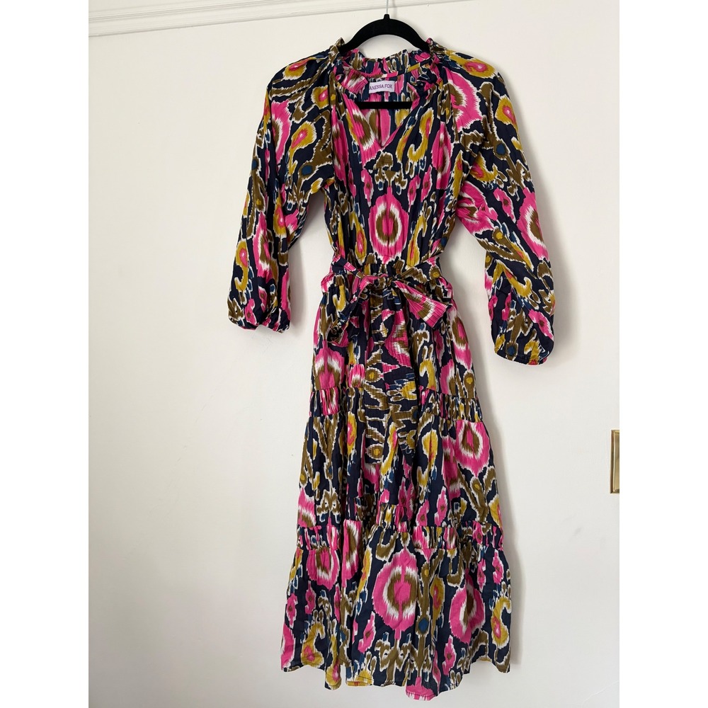 Vanessa Fox The Lowell Boho Ikat Belted Cotton Dress Size Medium